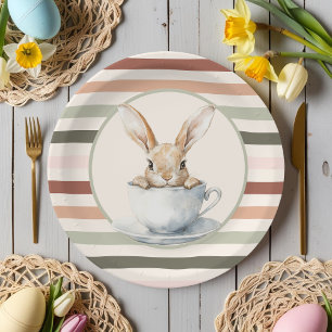 Boho Stripes & Bunny Easter Paper Plates