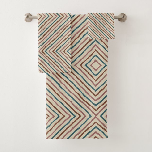 Boho Stripes Pattern (on a neutral background) Bath Towel Set (Insitu)