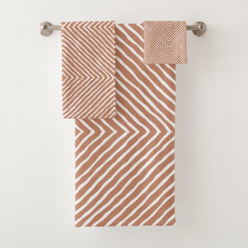 Boho Stripes Pattern Terracotta and White Bath Towel Set