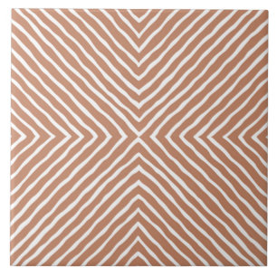 Boho Stripes Pattern (Terracotta and White) Ceramic Tile