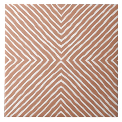 Boho Stripes Pattern Terracotta and White Ceramic Tile