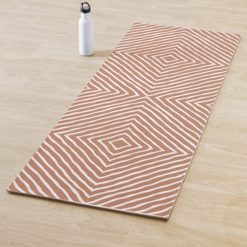 Boho Stripes Pattern Terracotta and White Yoga Mat