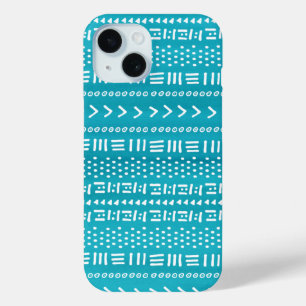 Boho Stripes Pattern Turquoise Blue iPhone 15 Case