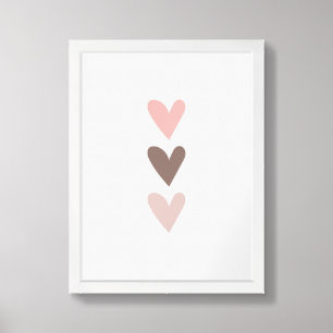 Boho Style 3 Hearts for Baby Room or Nursery Framed Art