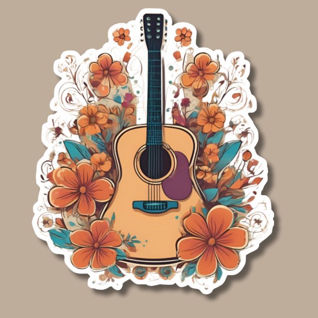 Boho Style Acoustic Guitar Waterproof  Sticker (Creator Uploaded)