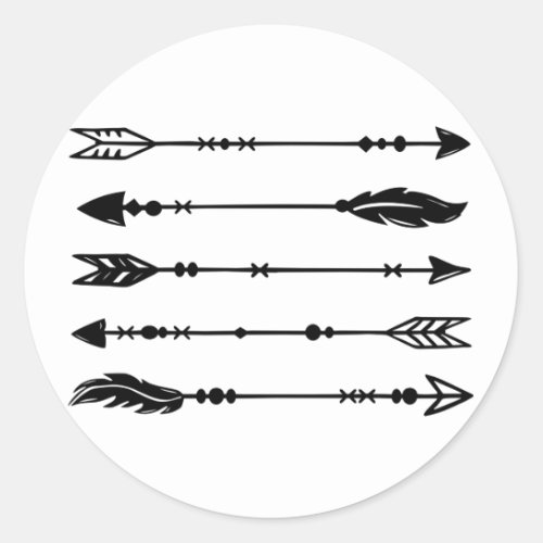 Boho Style Arrows Black  White Classic Round Sticker