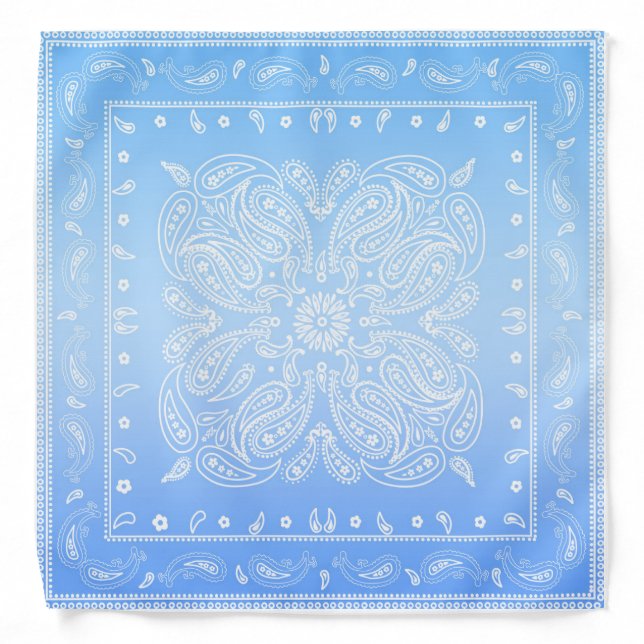 Boho Style Blue and White Gradient Paisley Bandana (Front)