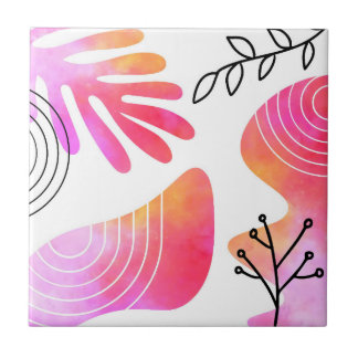 Boho Style Bohemian Minimalist Blob Shape Line Art Ceramic Tile
