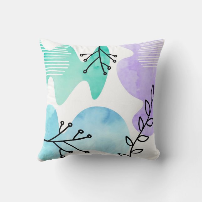 Boho Style Bohemian Minimalist Blob Shape Line Art Throw Pillow (Back)