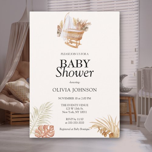 Boho Style Chic Gender Neutral Brown Baby Shower  Invitation