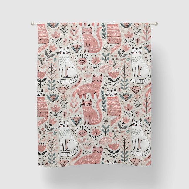 Boho Style Curtain with Cute Cat Pattern – Stylish (Front)