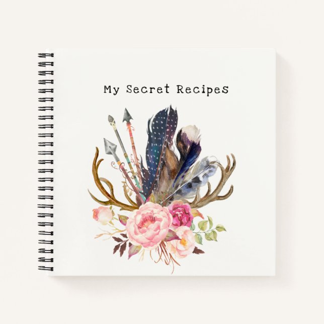 Boho Style customizable Recipes Spiral Notebook (Front)