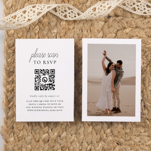 Boho Style  Elegant QR Code Photo Wedding RSVP Enclosure Card