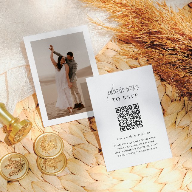 Boho Style & Elegant QR Code Photo Wedding RSVP Enclosure Card (Creator Uploaded)