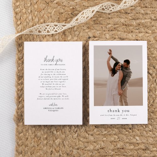 Boho Style  Elegant Simple Photo Wedding Thank You Card