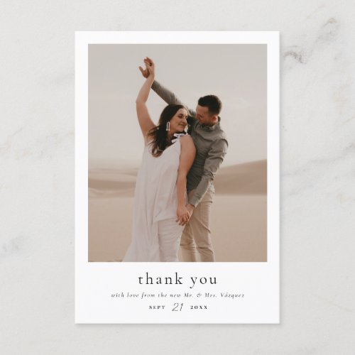 Boho Style  Elegant Simple Photo Wedding Thank You Card