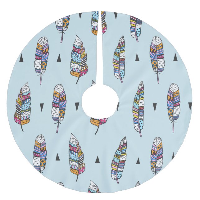 Boho Style Feather Hand Drawn Brushed Polyester Tree Skirt (Front)