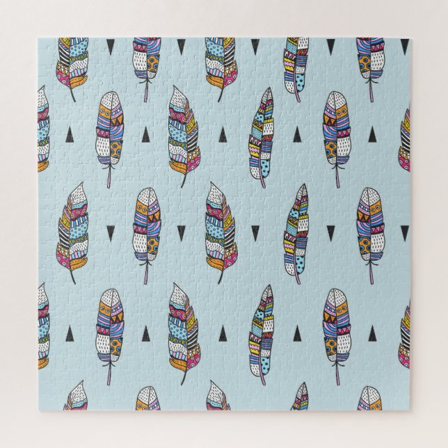 Boho Style Feather Hand Drawn Jigsaw Puzzle (Vertical)