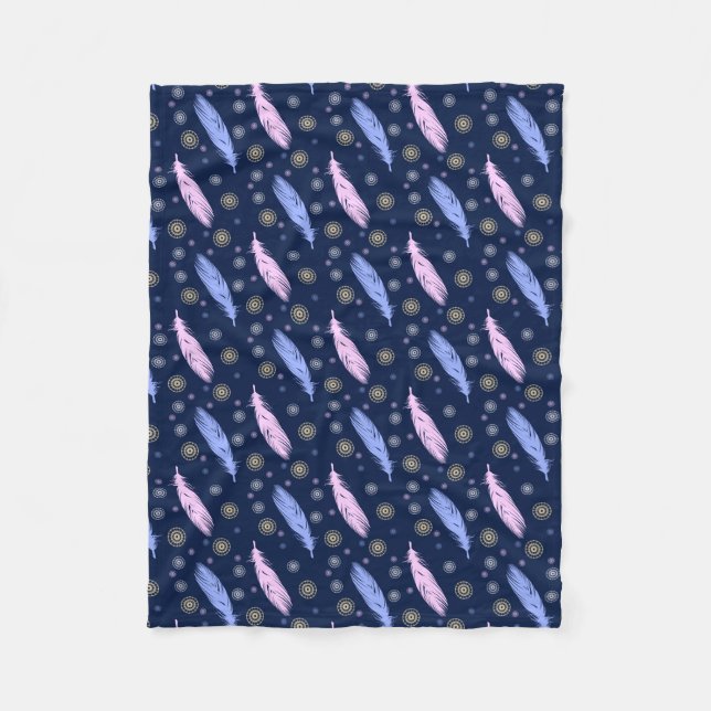 boho style feathers pattern fleece blanket (Front)