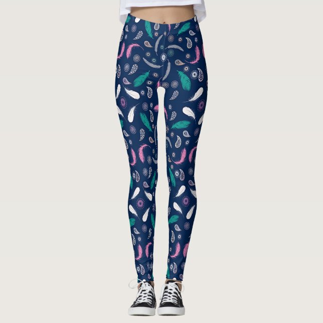 boho style feathers pattern leggings (Front)