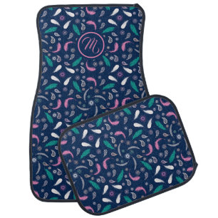 boho style feathers pattern. monogram. car floor m mat