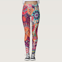 Boho Style Floral Pattern Hippie Woman Leggings