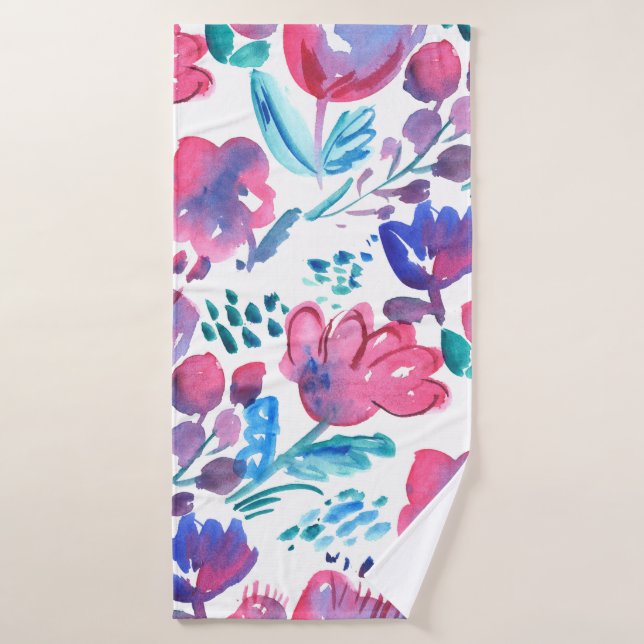 boho style floral rustic hand drawn illustration.  bath towel (Bath Towel)