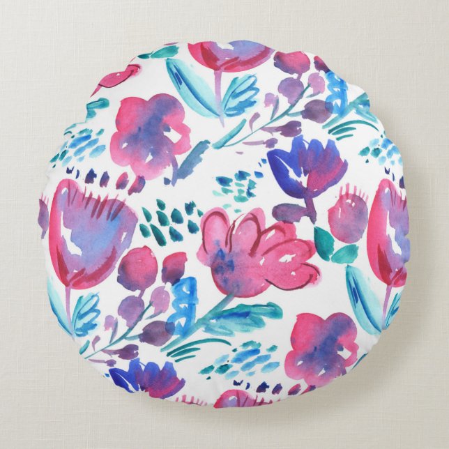 boho style floral rustic hand drawn illustration.  round pillow (Front)