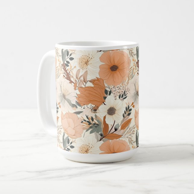 Boho style flowers pattern light colors coffee mug (Front Left)