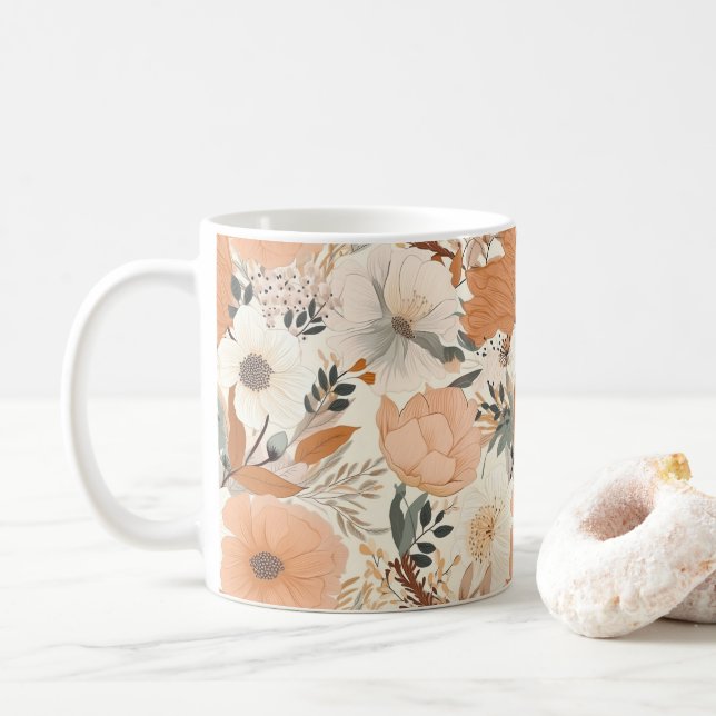 Boho style flowers pattern light colors coffee mug (With Donut)