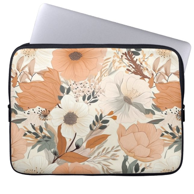 Boho style flowers pattern light colors laptop sleeve (Front)