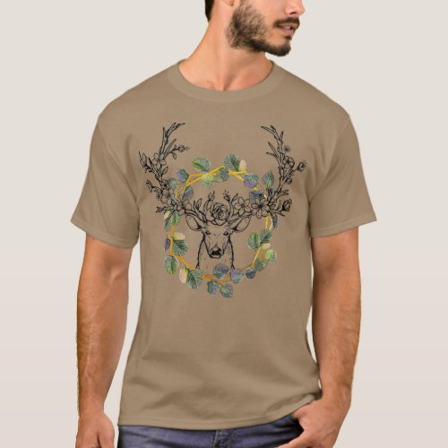 Boho style geometry deer flower antlers retro vint T_Shirt