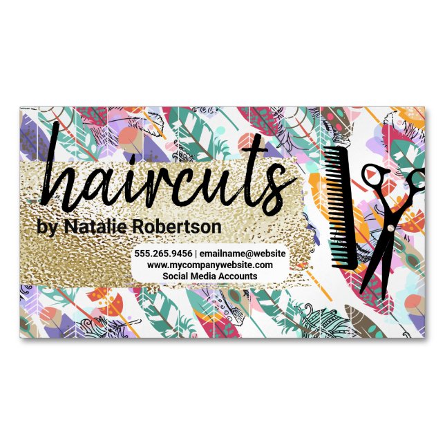 Boho Style | Gold Brushed | Salon Tools Business Card Magnet (Front)