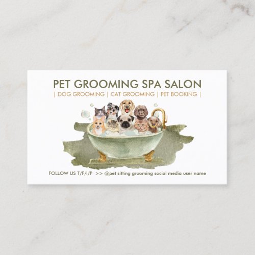 Boho Style Grooming Pet Bath Spa Cats Dogs Business Card