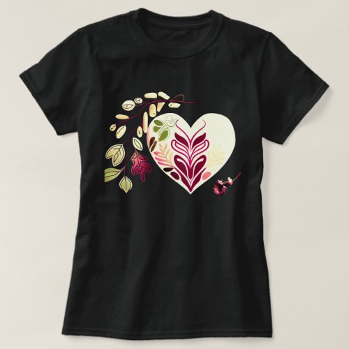 BOHO_STYLE HEART WITH ORNAMENTS FLOWERS DESIGN T_Shirt