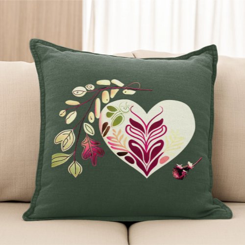 BOHO_STYLE HEART WITH ORNAMENTS FLOWERS DESIGN THROW PILLOW