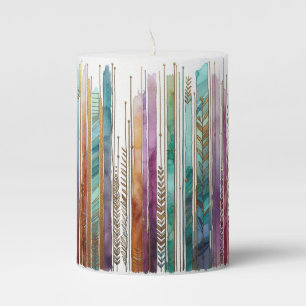 Boho style in alcohol ink stripes pillar candle