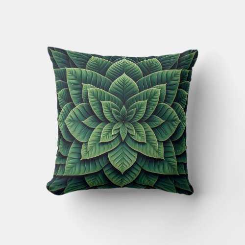 Boho Style Mandala Green Harmony Leaves Natures  Throw Pillow