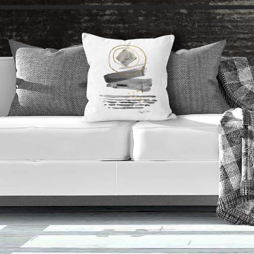 Boho Style Modern Abstract Watercolor Black White Throw Pillow
