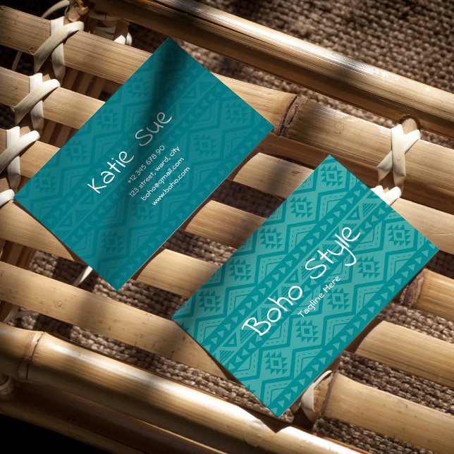 Boho Style Native Blue Pattern Ethnic Monogram Business Card (Creator Uploaded)