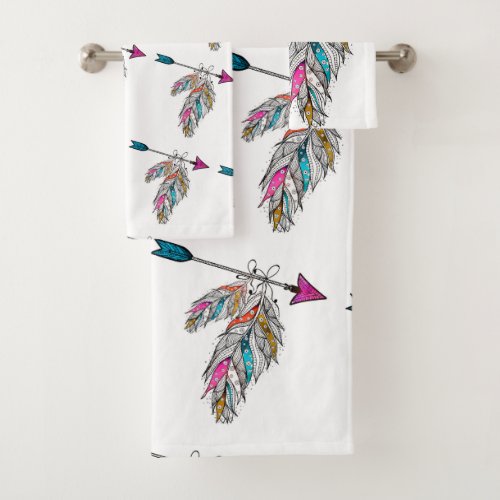 boho style ornamental feathers hanging bath towel set