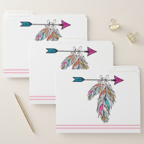 boho style ornamental feathers hanging file folder