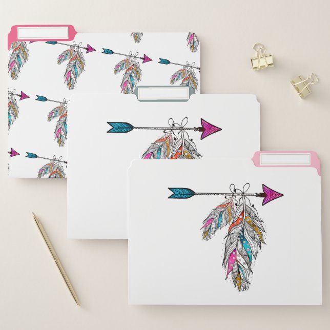 boho style ornamental feathers hanging file folder (Set)