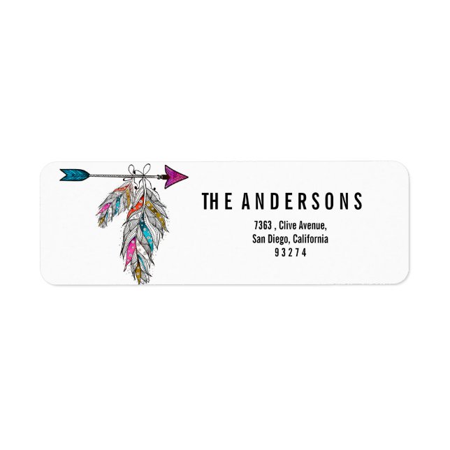 boho style ornamental feathers hanging label (Front)