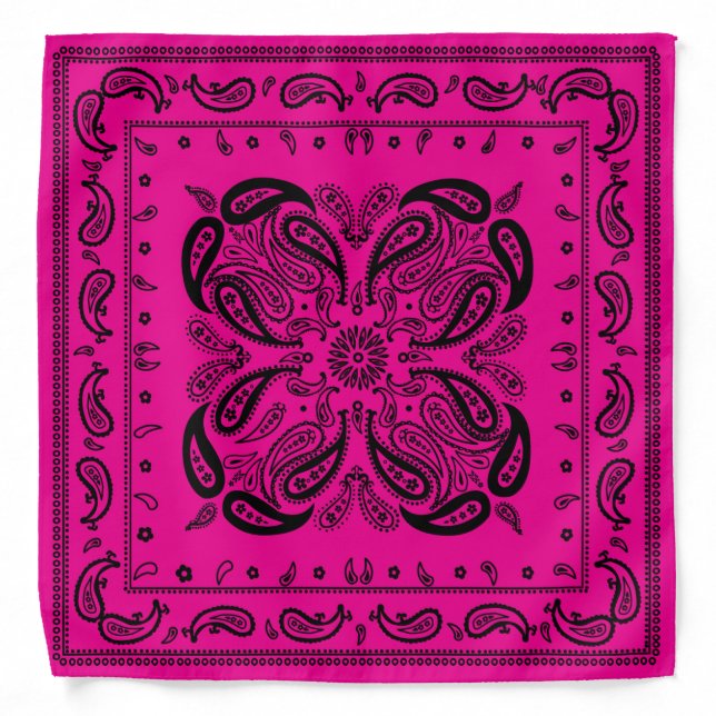 Boho Style Pink and Black Paisley Bandana (Front)