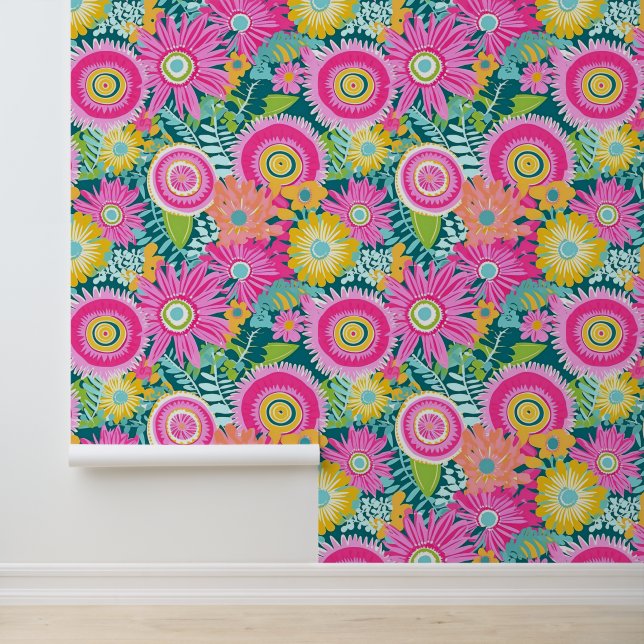 Boho style pink flowers wallpaper  (Application)