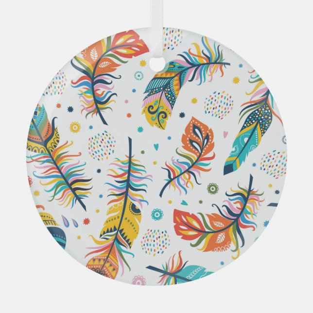 Boho style, seamless feather pattern. glass ornament (Front)