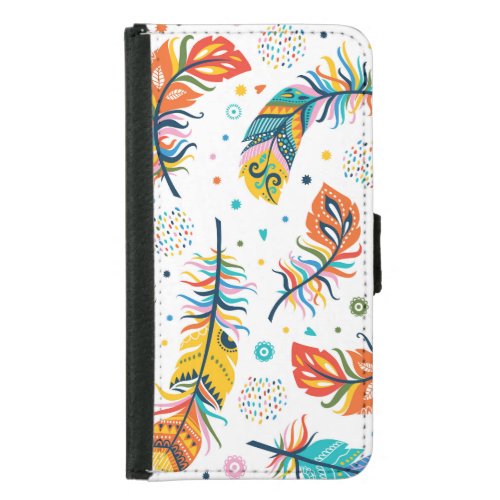 Boho style seamless feather pattern samsung galaxy s5 wallet case