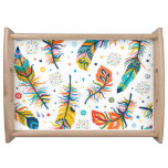 Boho style, seamless feather pattern. serving tray