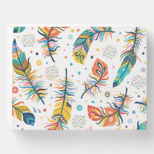 Boho style seamless feather pattern wooden box sign